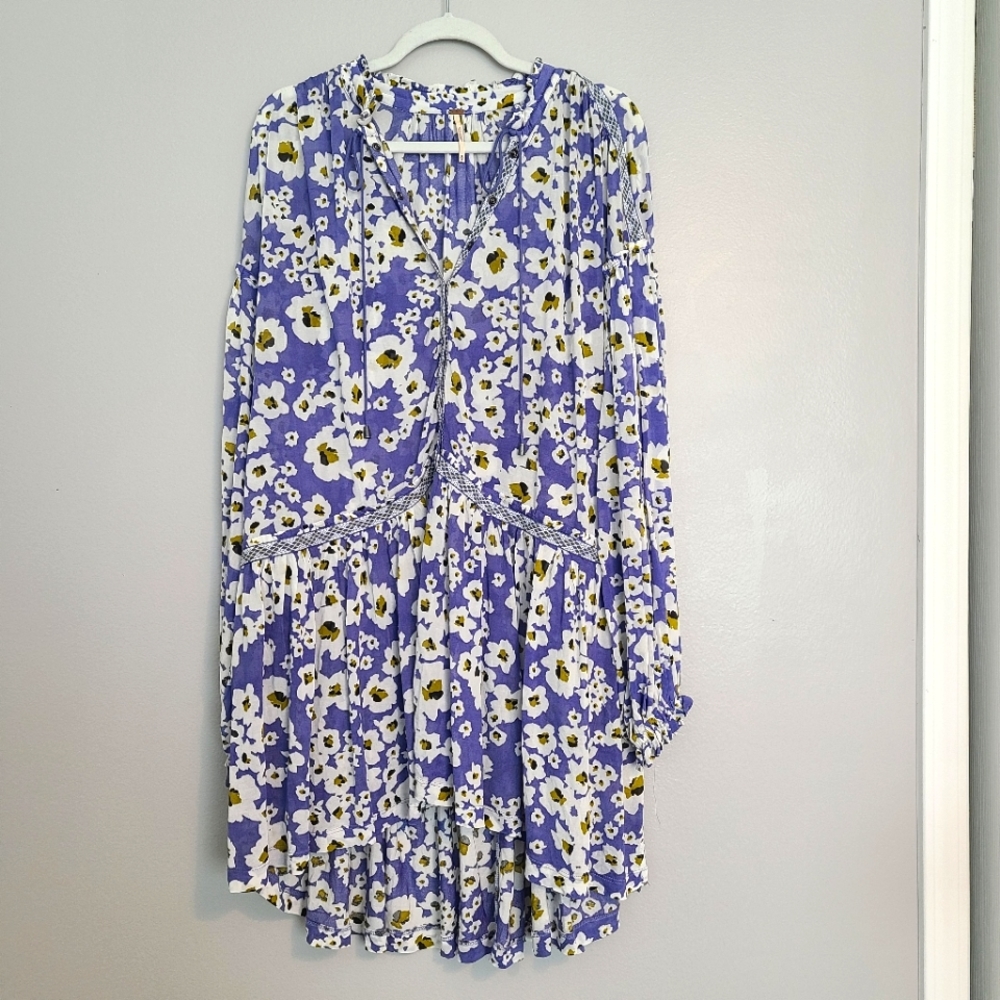 Free People Lavendar Love Letter Floral Flowy Hi-Lo Tunic Blouse